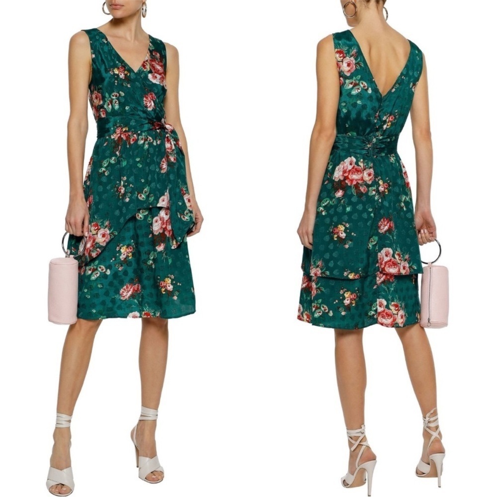Walter Baker Kelson Green Floral Print V-Neck Sleeveless Midi Dress Size 6 - Picture 1 of 10